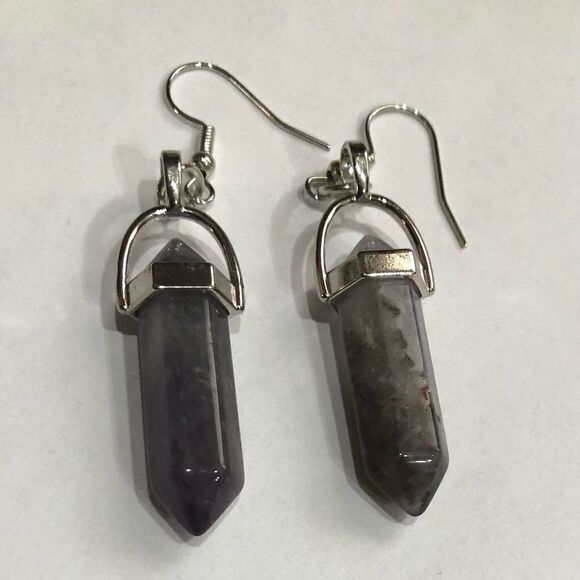 Natural Purple Crystal Quartz Hexagon Earrings (a)121 - Picture 4 of 7